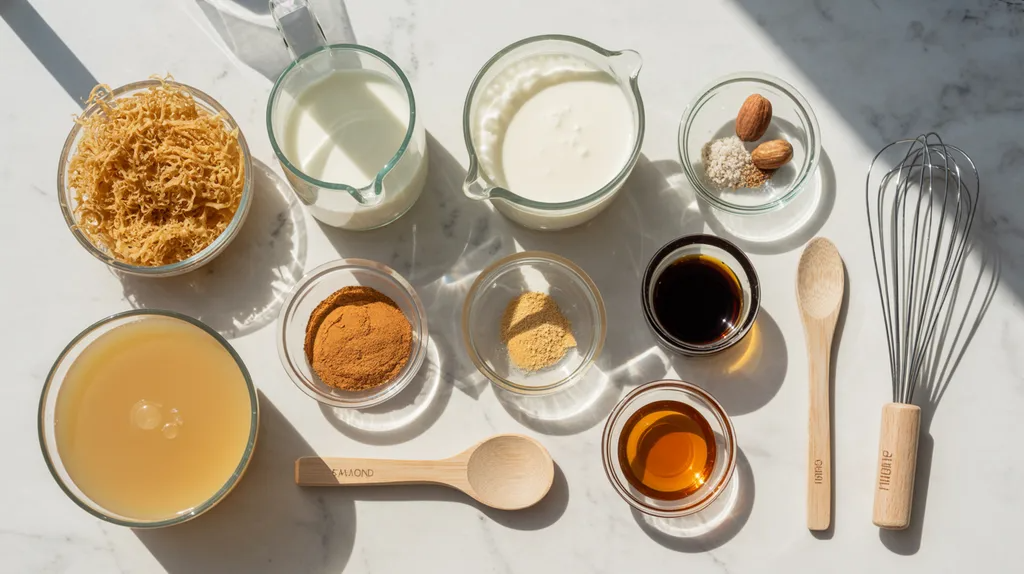 Ingredients needed to make homemade sea moss drink.