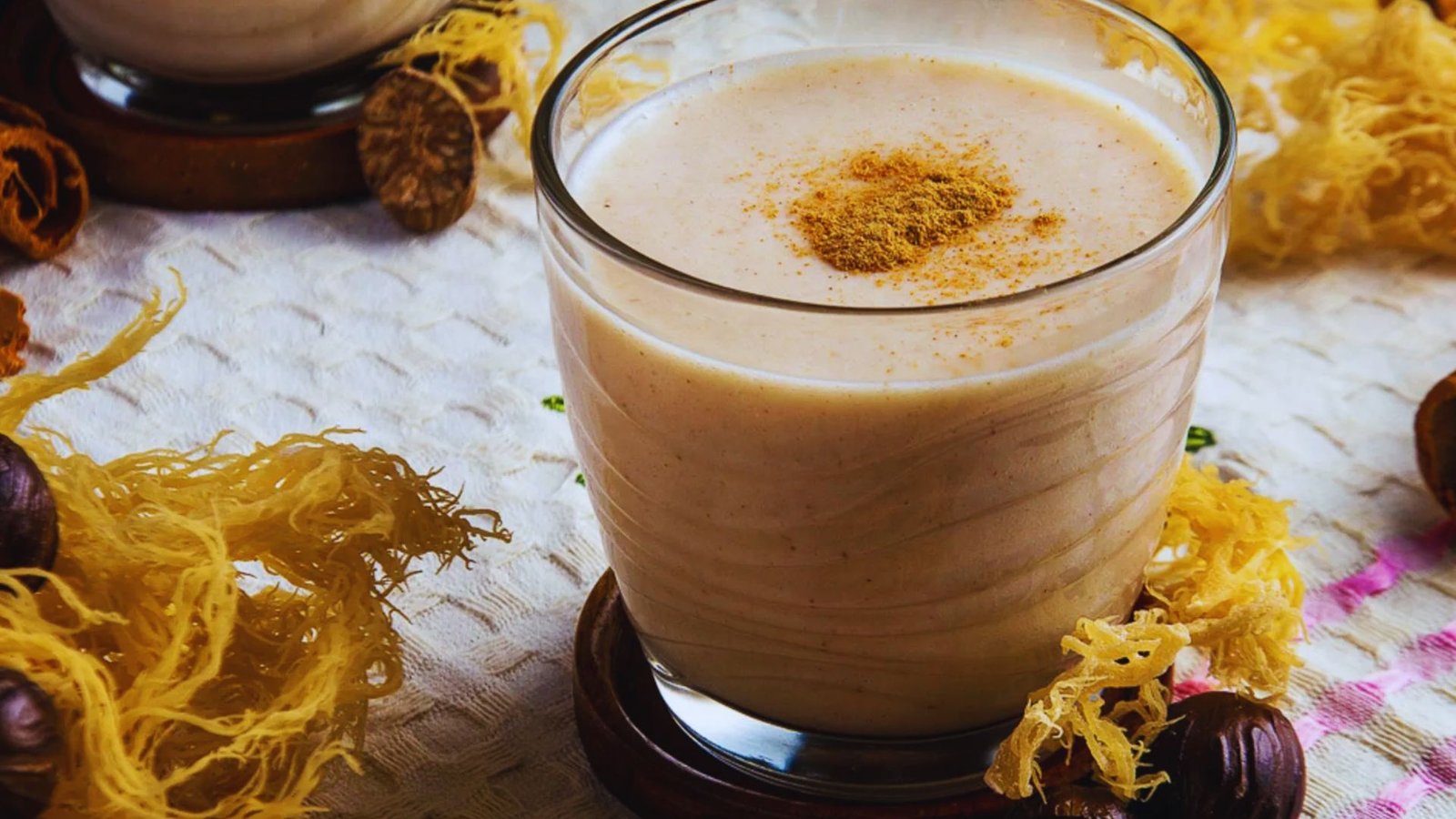 Creamy sea moss drink made with sea moss gel, milk, and spices