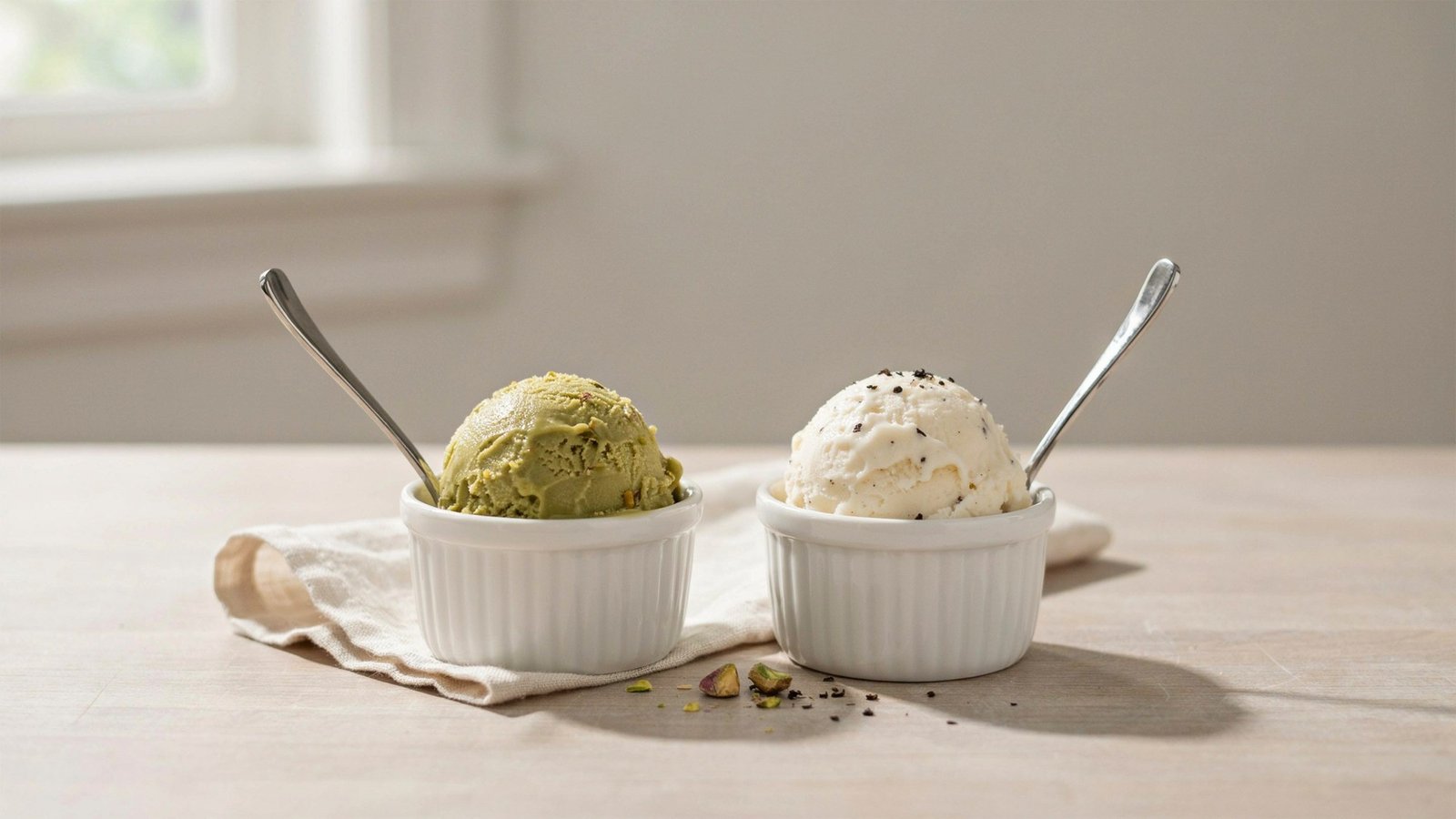 gelato and ice cream served side by side showing difference in texture and appearance.