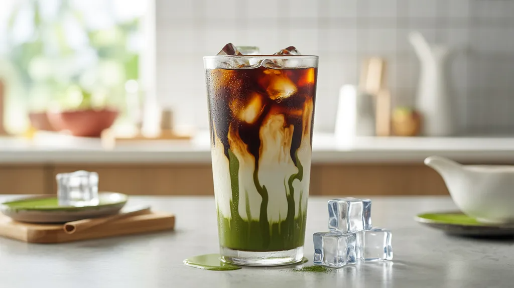 Refreshing iced matcha coffee recipe served over ice