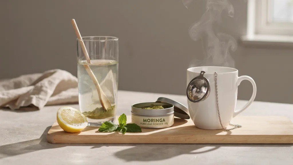 lukewarm water used for moringa drink shown next to hot water to highlight the correct temperature.