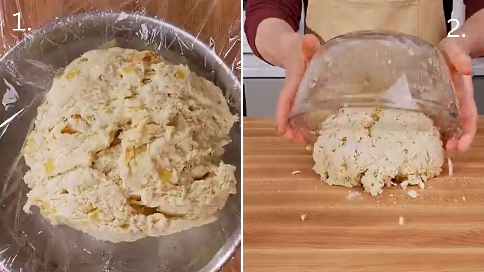 Sourdough discard and heavy cream being whisked together in a bowl for ginger scone dough.