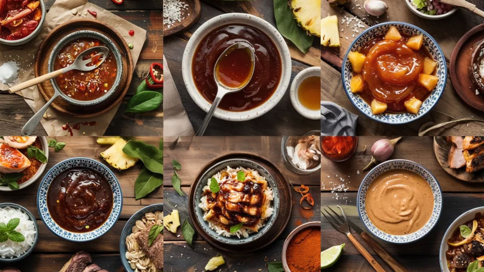 Collage of Hawaiian BBQ sauce variations including spicy, sweet, tropical, savory, smoky, and low-sugar versions.