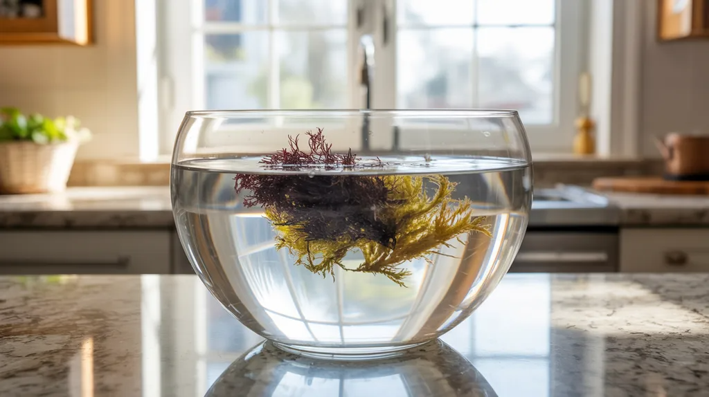 Blending soaked sea moss into a smooth sea moss gel.