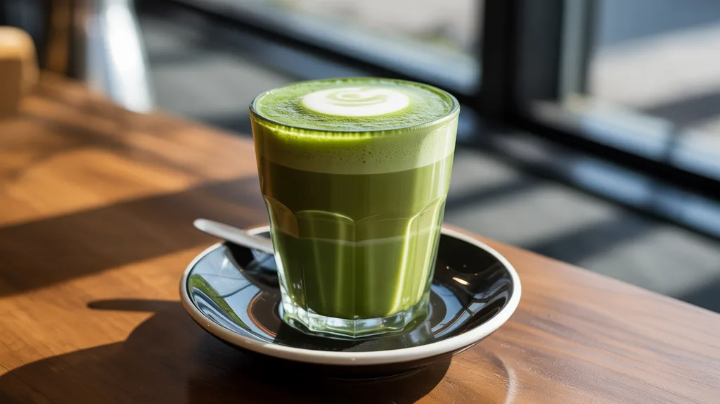 Homemade dirty matcha latte with espresso and matcha